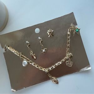 Gold Charm Necklace and Earring Set